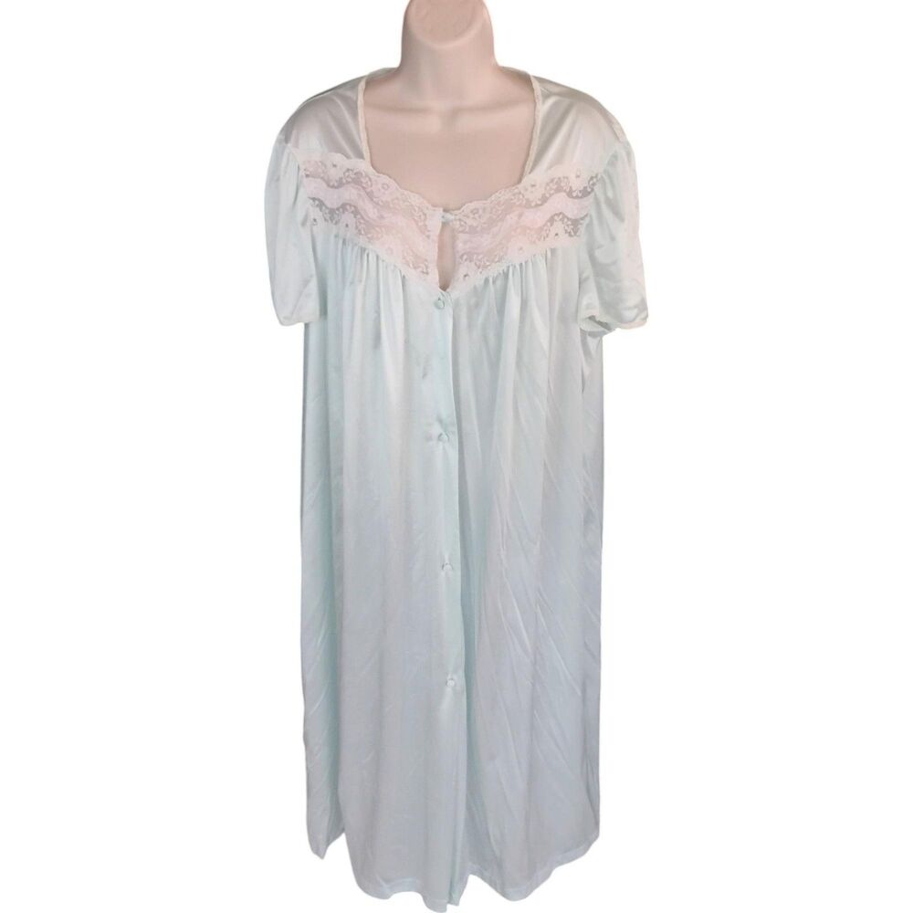 Classic Women's Nightgown with Lace Trim - Light Blue